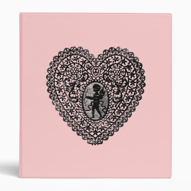 CUPID LACE HEART  ,black and pink Binder (Front)