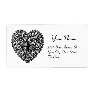 CUPID LACE HEART, Black and White