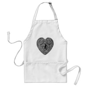 CUPID LACE HEART,black and white Standard Apron