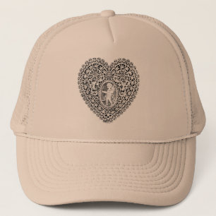 CUPID LACE HEART, Black and White Trucker Hat