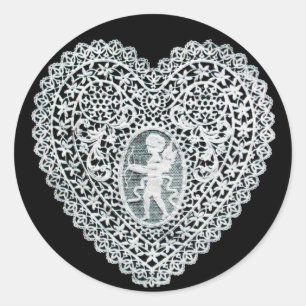CUPID LACE HEART CLASSIC ROUND STICKER