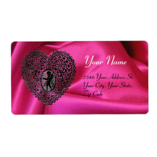 CUPID LACE HEART,FUCHSIA SILK CLOTH pink black