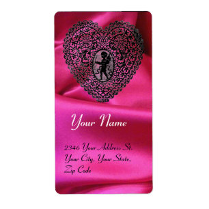 CUPID LACE HEART,FUCHSIA SILK CLOTH pink black