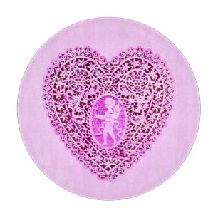CUPID LACE HEART IN PINK FLORAL Valentines Day Cutting Board