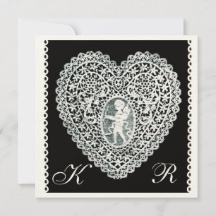 CUPID LACE HEART MONOGRAM ,felt paper Announcement