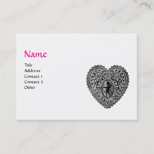 CUPID LACE HEART MONOGRAM ,pink, fuchsia Business Card