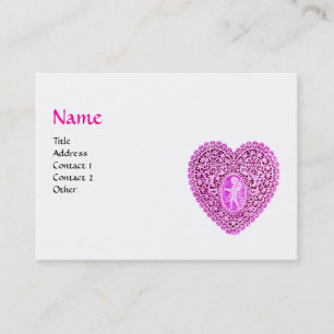 CUPID LACE HEART MONOGRAM ,pink, fuchsia Business Card