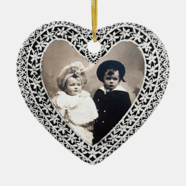 CUPID LACE HEART PHOTO TEMPLATE CERAMIC ORNAMENT (Front)