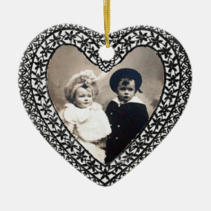 CUPID LACE HEART PHOTO TEMPLATE CERAMIC ORNAMENT