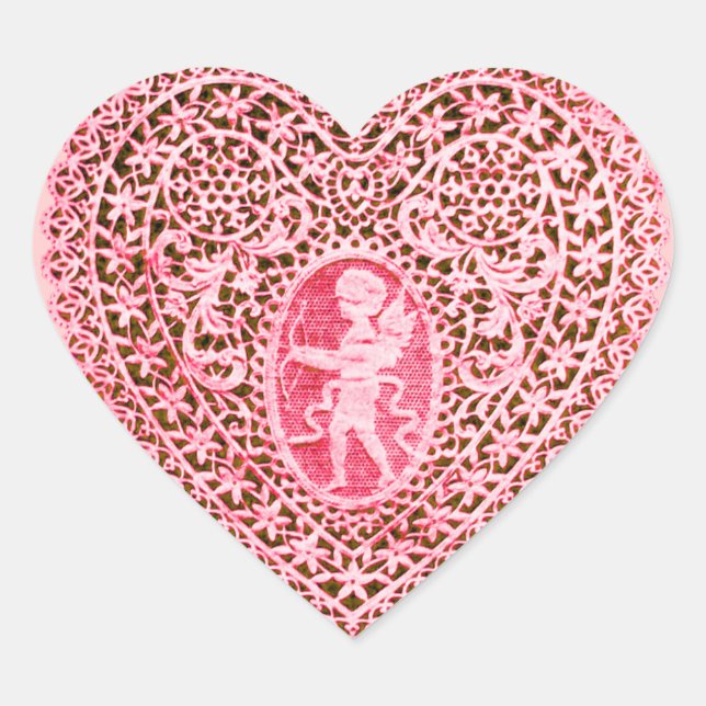 CUPID LACE HEART , Pink Red Black Heart Sticker (Front)