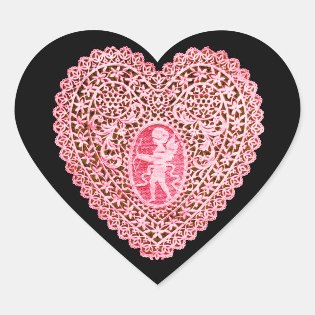 CUPID LACE HEART , Pink Red Black Heart Sticker (Front)