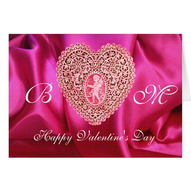 CUPID LACE HEART SILK FUCHSIA CLOTH , Pink Red (Front Horizontal)