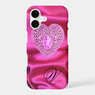 CUPID LACE HEART SILK PINK FUCHSIA CLOTH MONOGRAM