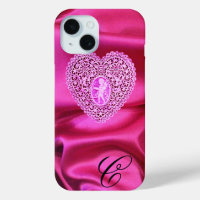 CUPID LACE HEART SILK PINK FUCHSIA CLOTH MONOGRAM