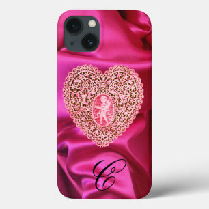 CUPID LACE HEART SILK PINK FUCHSIA CLOTH MONOGRAM iPhone 13 CASE