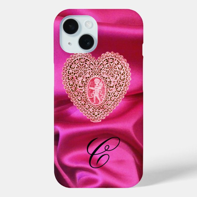 CUPID LACE HEART SILK PINK FUCHSIA CLOTH MONOGRAM Case-Mate iPhone CASE (Back)
