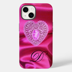 CUPID LACE HEART SILK PINK FUCHSIA CLOTH MONOGRAM iPhone 14 CASE