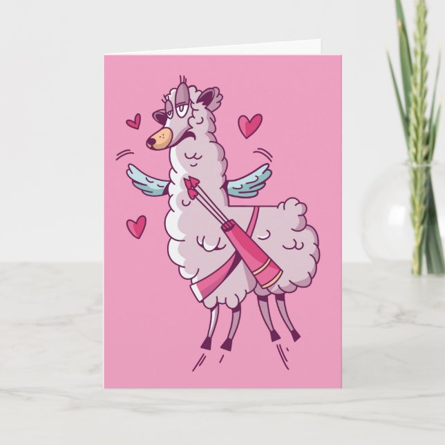 Cupid Llama Valentine Humour Card (Front)