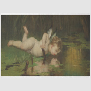 Cupid Looking Into River Water Oil Painting Tissue Paper