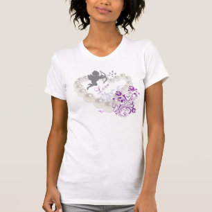 Cupid Love Pearls Floral Heart White T-Shirt