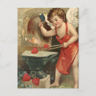 Cupid Making Hearts Vintage Valentine Holiday Postcard