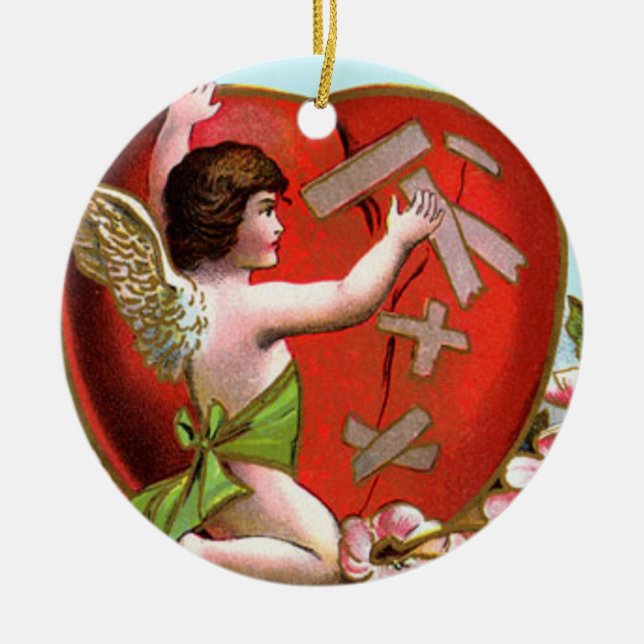 Cupid Mending Broken Heart Ceramic Ornament (Front)