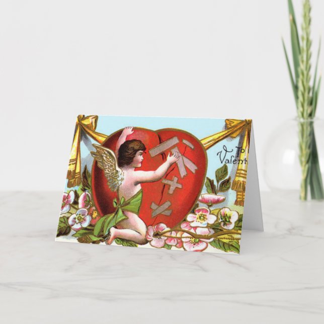 Cupid Mending Broken Heart Holiday Card (Front)