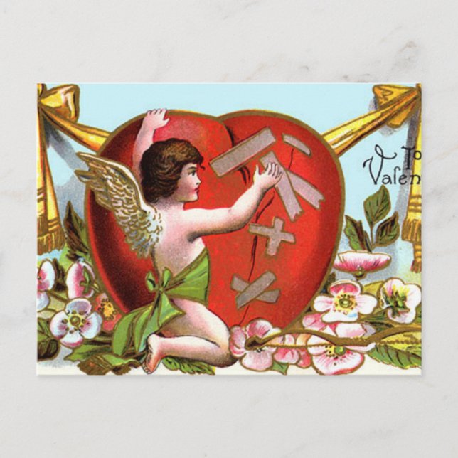 Cupid Mending Broken Heart Holiday Postcard (Front)