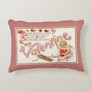 Cupid Mending Heart To My Valentine Pink Decorative Pillow