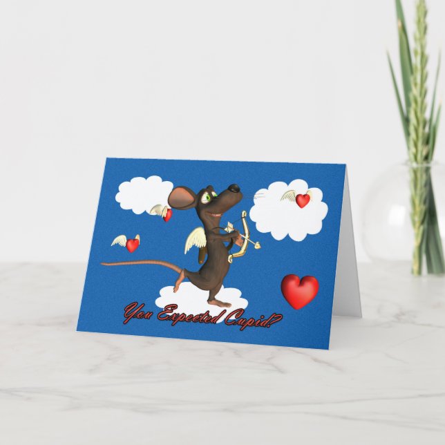 Cupid Mouse with flying hearts Holiday Card (Front)
