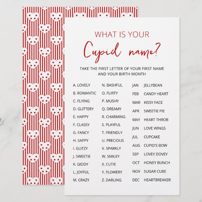 Cupid Name Game Valentine's day Party game (Front/Back)