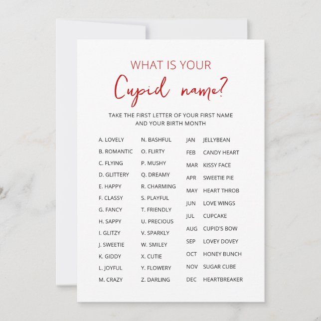 Cupid Name Game Valentine's day Party game Invitation (Front)