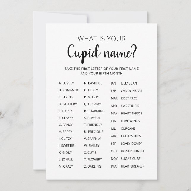 Cupid Name Game Valentine's day Party game Invitation (Front)