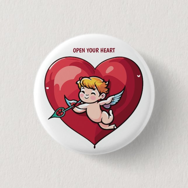 Cupid on Red Heart 1 Inch Round Button (Front)