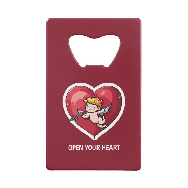 Cupid on Red Heart Credit Card Bottle Opener (Front)
