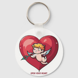 Cupid on Red Heart Keychain