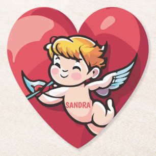 Cupid on Red Heart Paper Coaster