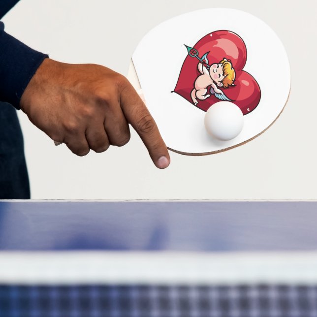 Cupid on Red Heart Ping Pong Paddle (Insitu)