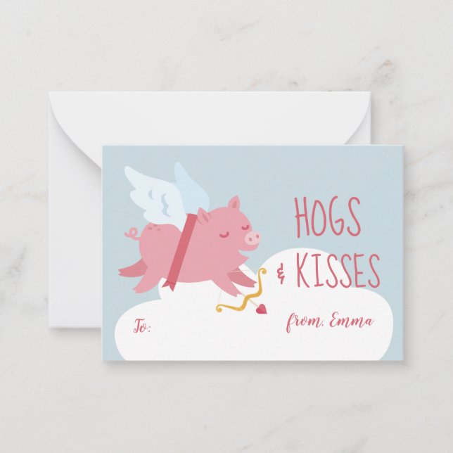 Cupid Pig Activity Classroom Valentine Card (Front)