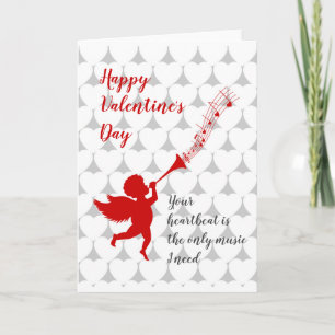 Cupid playing music on Valentine's Day Holiday Card