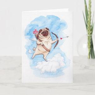 Cupid pug valentine holiday card