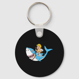 Cupid Riding Shark Valentines Day Fun Boys Girls K Keychain