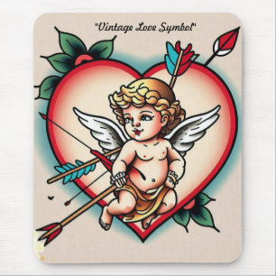Cupid’s Classic Heart Tattoo Mouse Pad