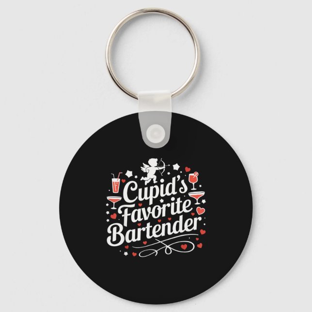 Cupid’s Favorite Bartender Funny Valentine Drink D Keychain (Front)