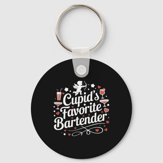 Cupid’s Favorite Rtender Funny Valentine Drink Des Keychain (Front)