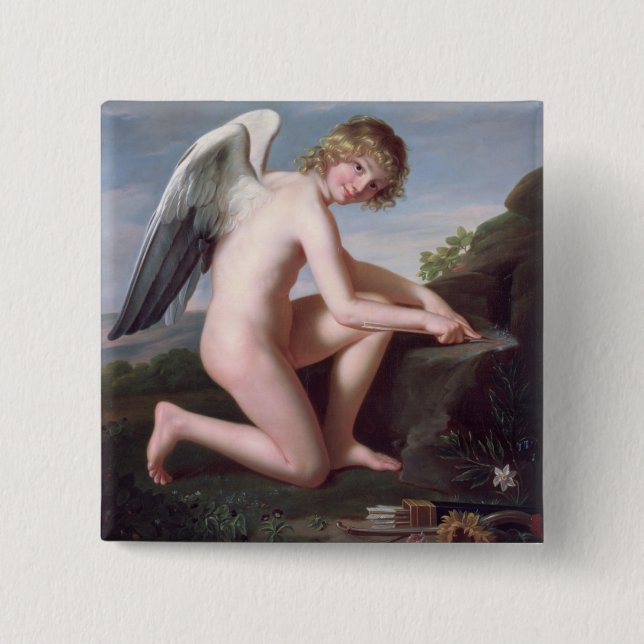 Cupid sharpening his arrows, 1798 (oil on canvas) 2 inch square button (Front)