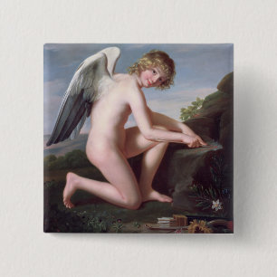 Cupid sharpening his arrows, 1798 (oil on canvas) 2 inch square button