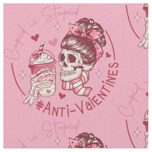 cupid stupid skull hearts anti valentine fabric