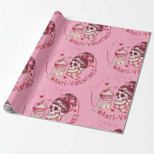 cupid stupid skull hearts anti valentine wrapping paper