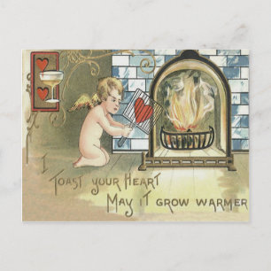 Cupid Toast Heart Fireplace Postcard